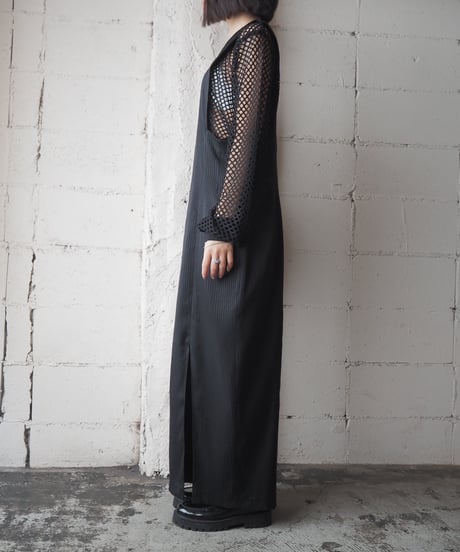 1980's Shadow Stripe V Neck Jumper Skirt BK