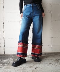WEEKEND MaxMara Ethnic Fabric Fringe Hem Denim BL RE