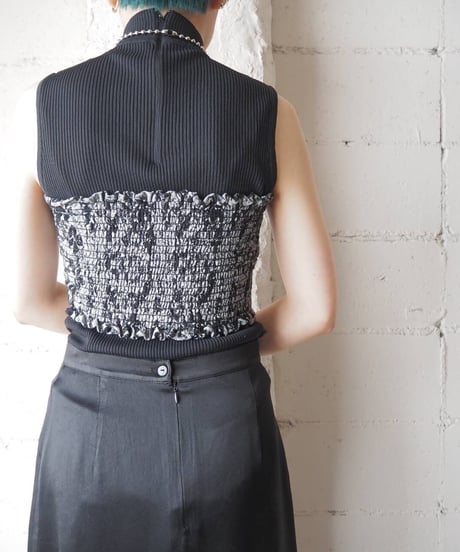 Pattern Shirring Bustier BK GR