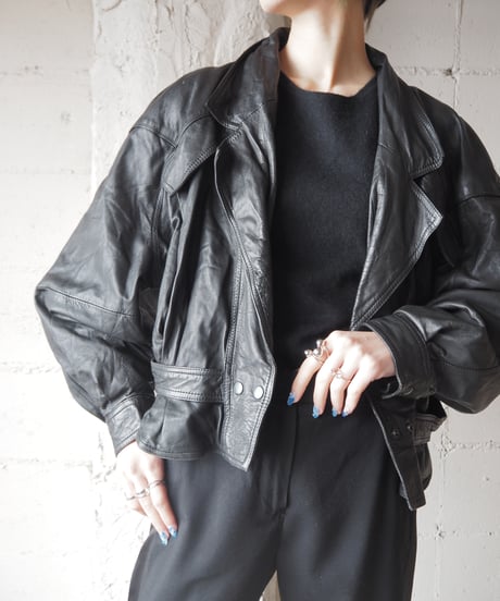 Dolman Sleeve Short Leather Jacket BK