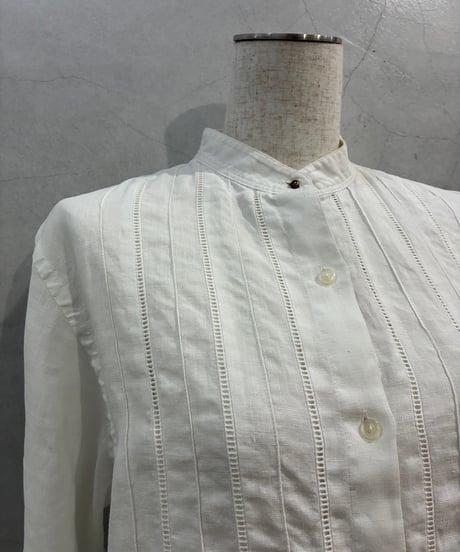 LAUREN Linen Band Collar Shirt WH