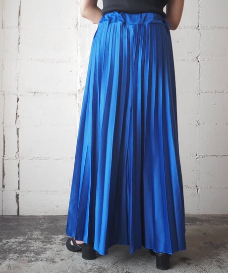 Pleated Satin Long Flare BL