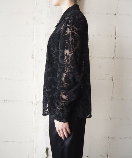 Flower Pattern Seethrough Shirt BK