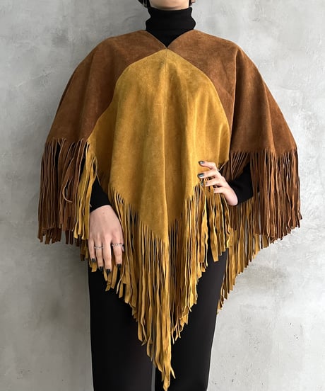 Bicolor Suede Fringe Poncho BRYE