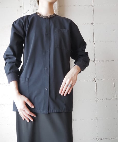 Collarless Snap Button Shirt Jacket BK