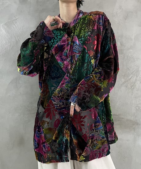 Psychedelic Velour Pattern Stand Collar PIGN