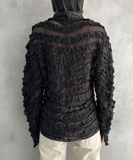 Sheer Frill Design Shirt BK