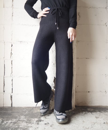 Wide Rib Knit Pants BK