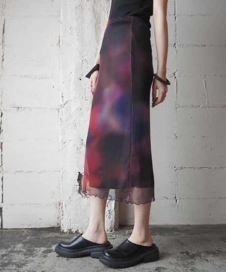 Gradation Color Mellow Mesh Tight Skirt BUR