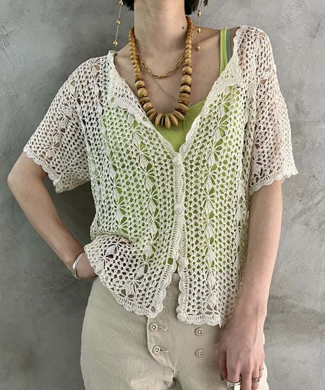 Lace Design Short Sleeve Cardigan WH