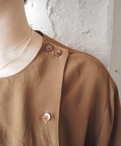 Asymmetric Design Collarless Silk Blouse BR