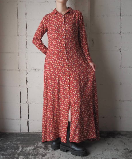 Flower Pattern Shirt Dress RE