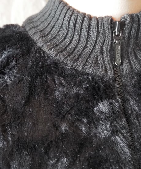 Fur × Knit Zip Up Jacket BK