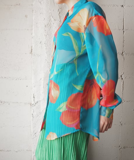 Floral Pattern Sheer Shirt BLOR