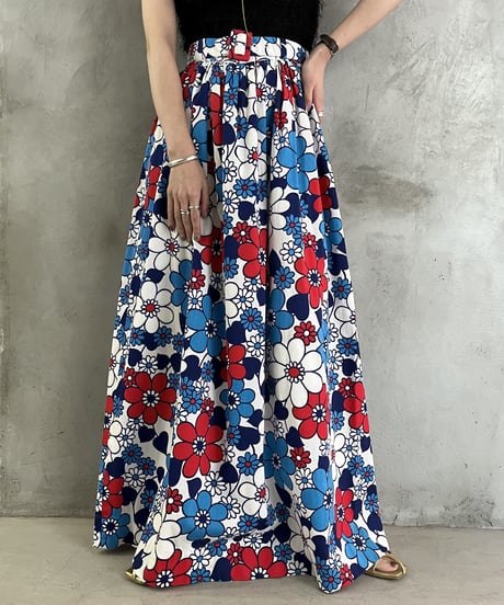 Flower Pattern Belted A Line Skirt BLRE