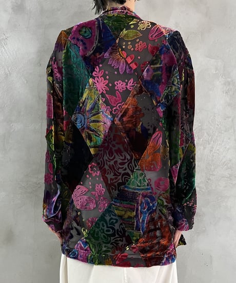 Psychedelic Velour Pattern Stand Collar PIGN
