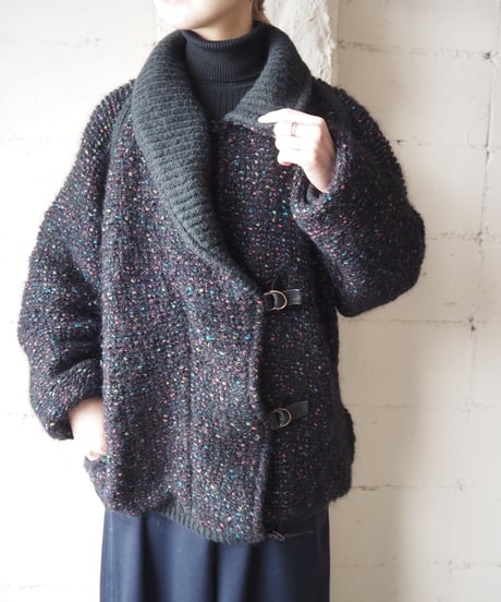Mix Color Belted Knit Coat BKPIBL