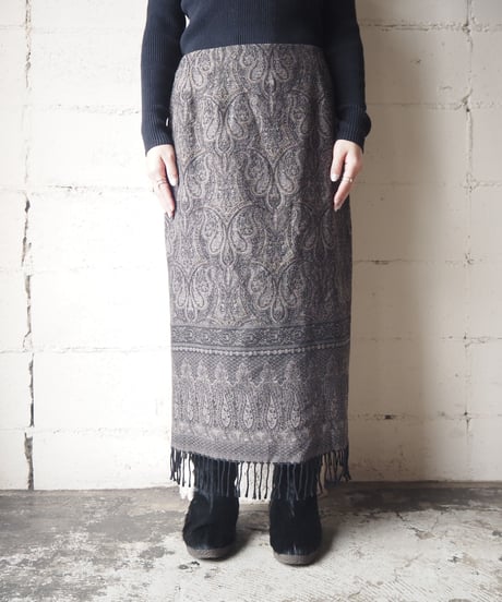 Fringe Hem Paisley Tight Skirt GR