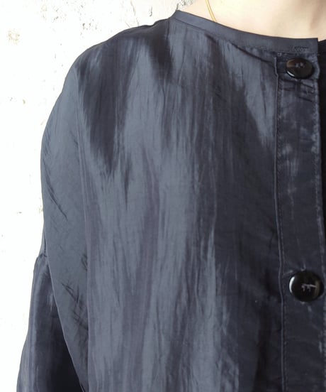 Collarless Nylon Coat BK
