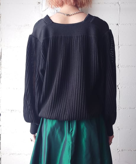 Volume Sleeve Sheer Stripe Cardigan BK