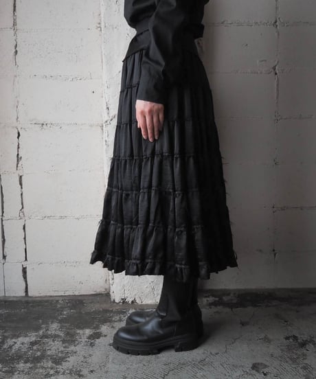 Tiered Pleated Long Skirt BK