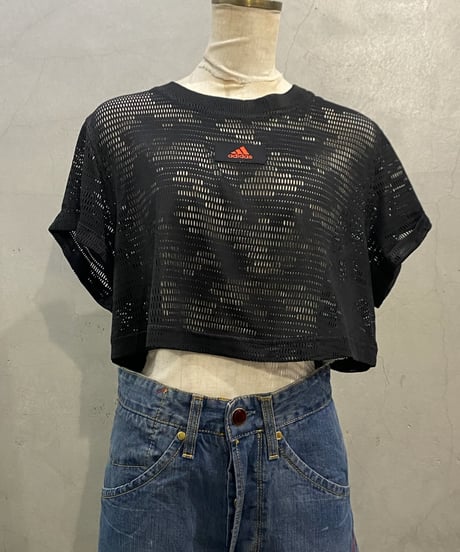 adidas Logo Mesh Cropped Tops BK RE