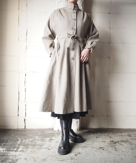 Stand Collar Tuck Waist Belt Coat BE