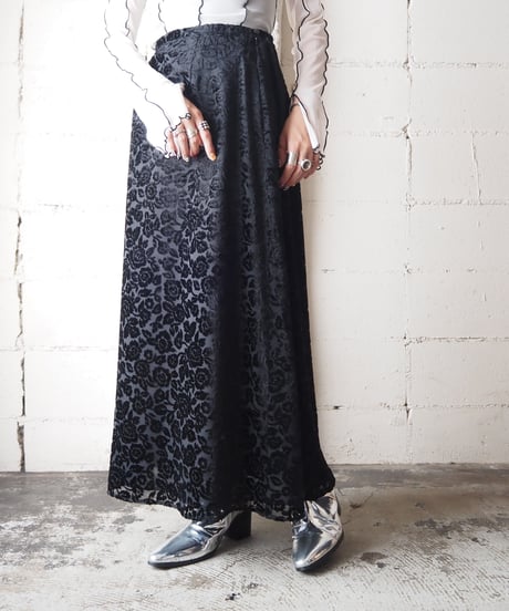 Flower Pattern Opal Velour Skirt BK