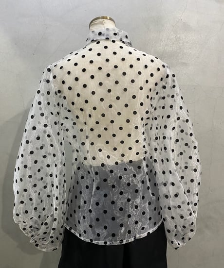 Sheer Dot Volume Sleeve Shirt WH BK