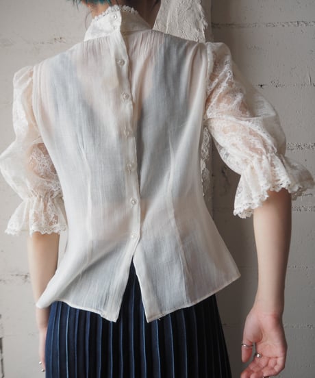 Lace Sleeve Stand Collar Blouse IV