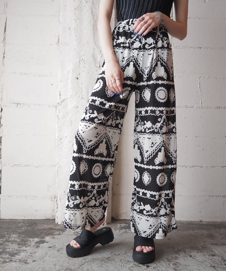 Pattern Sheer Wide Easy Pants BKWH