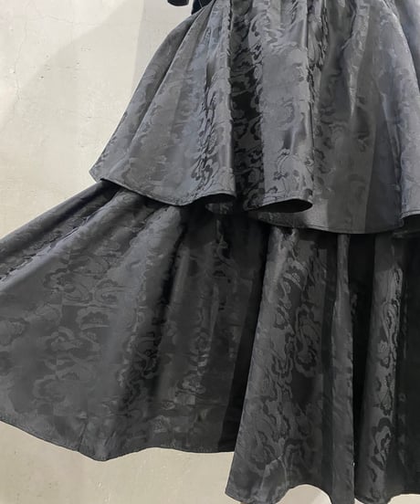 Shadow Flower Pattern Tiered Mini Skirt BK