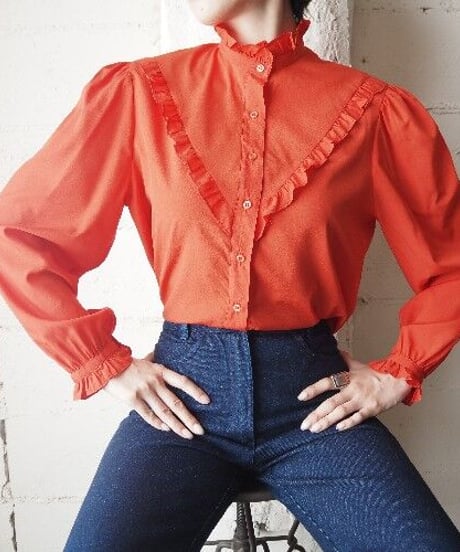 Frilled Stand Collar Shirt RE