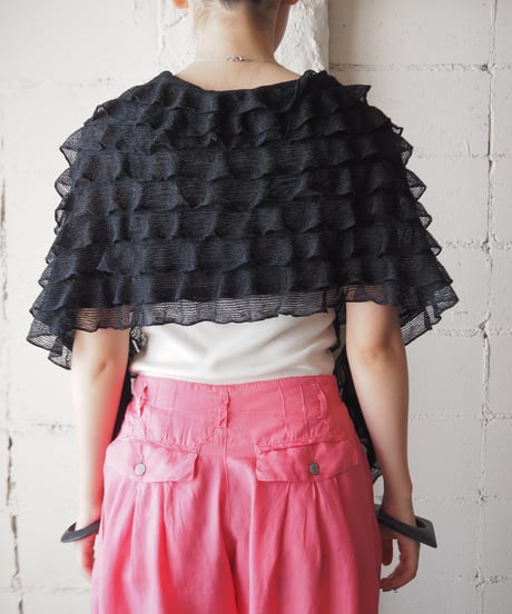 2way Frill Fringe Poncho BK