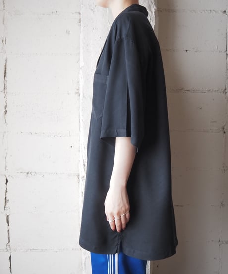 BRANDINI Silk Open Collar S/S Shirt BK