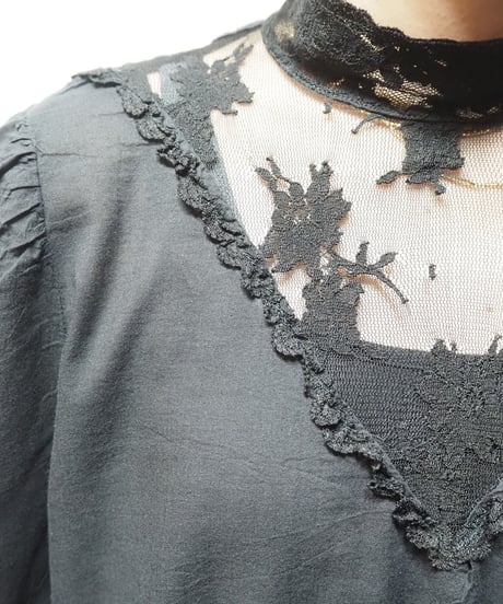 1960~70's Lace Bosom Blouse BK