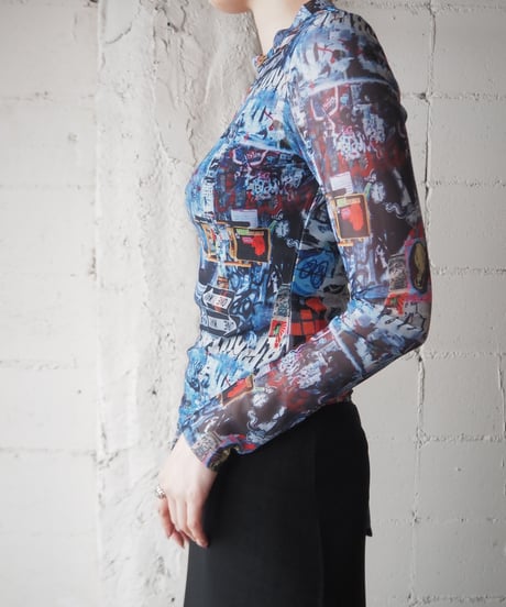Pattern Sheer Bodysuit BLRE
