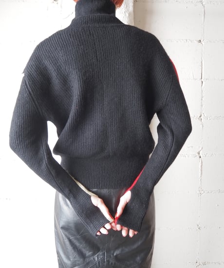 Leg of Mouton Sleeve Tricolore  High Neck Rib Sweater BKREYE