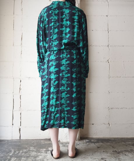 1980's Houndstooth Open Collar Dress GNBK