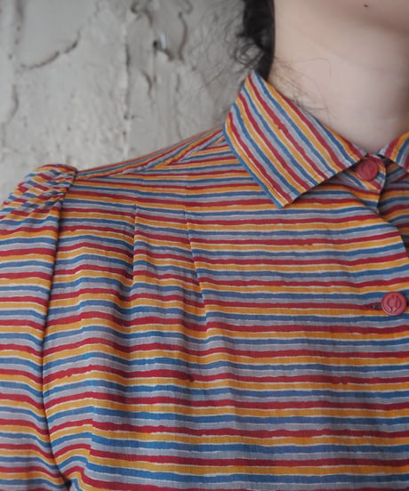 Vintage Christian Dior Multicolor Striped Short Sleeve Shirt RE OR BL