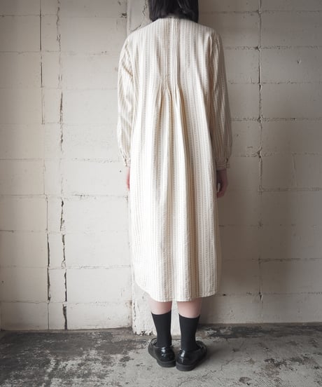 L.L.Bean　Pleated Bosom Pattern Shirt Dress IVBL