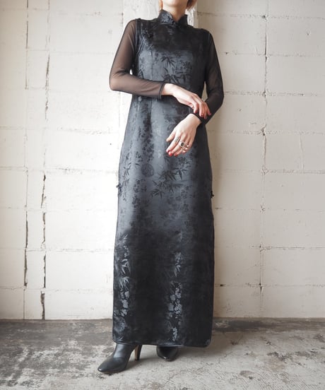 Shadow Pattern Sleeveless China Dress BK