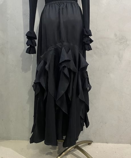 Frill Stripe Cascade Hem Skirt BK