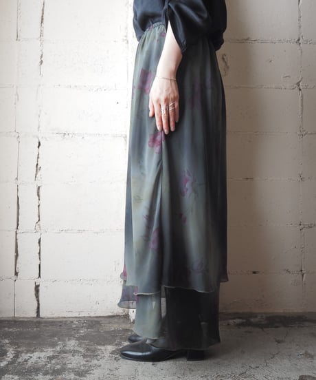 Sheer Layered Floral Print Skirt KA