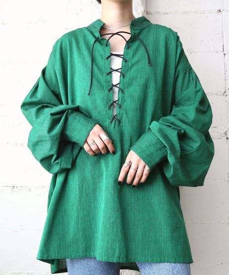 Lace Up Volume Sleeve Blouse GR