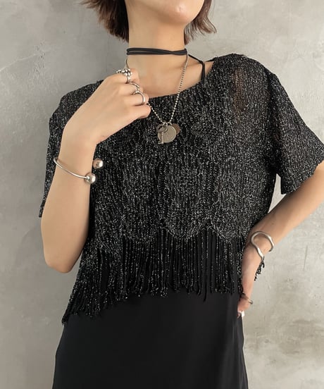 Fringe Design Lame Short Tops BKSL