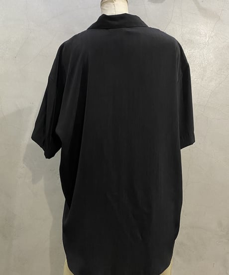 S/S Shell Button Open Collar Shirt BK