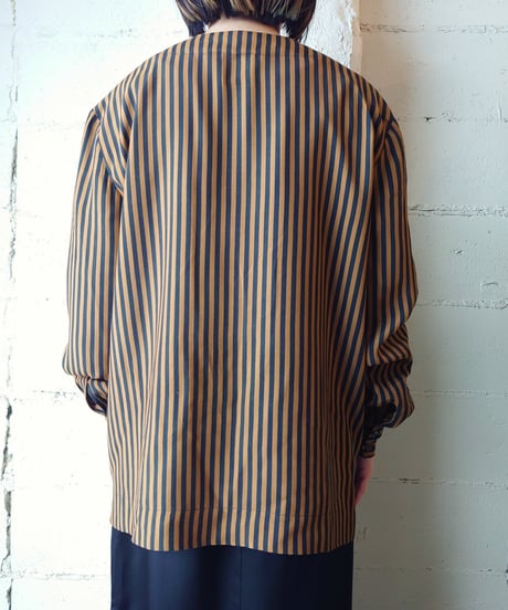 Collarless Stripe Blouse BRBK