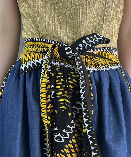Denim × Batik Flared Skirt BLYE