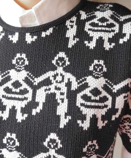 1970's People Pattern Short Sleeve Knit BKWH
